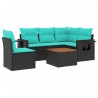 Ensemble de canapé de jardin 6 pcs avec coussins noir résine tressée 630972630972