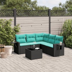 Ensemble de canapé de jardin 6 pcs avec coussins noir résine tressée 630973630973