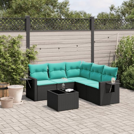 Ensemble de canapé de jardin 6 pcs avec coussins noir résine tressée 630973630973