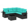 Ensemble de canapé de jardin 6 pcs avec coussins noir résine tressée 630973630973