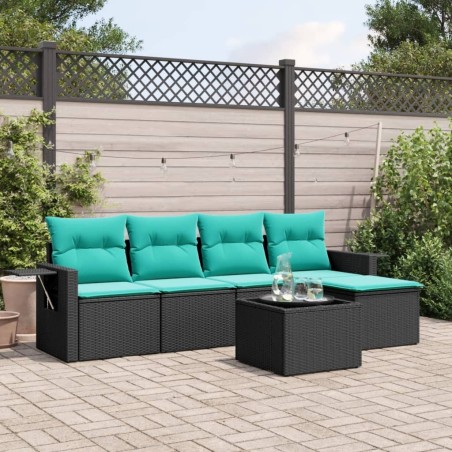 Ensemble de canapé de jardin 6 pcs avec coussins noir résine tressée 630974630974