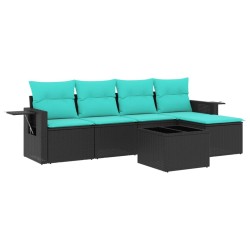 Ensemble de canapé de jardin 6 pcs avec coussins noir résine tressée 630974630974