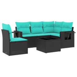 Ensemble de canapé de jardin 6 pcs avec coussins noir résine tressée 630975630975