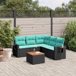 Ensemble de canapé de jardin 6 pcs avec coussins noir résine tressée 630980630980
