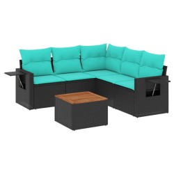 Ensemble de canapé de jardin 6 pcs avec coussins noir résine tressée 630980630980
