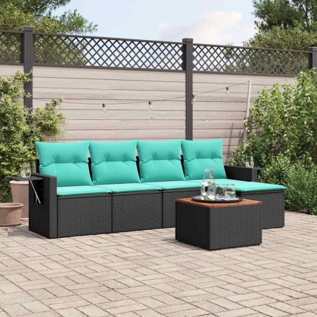 Ensemble de canapé de jardin 6 pcs avec coussins noir résine tressée 630986630986