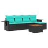 Ensemble de canapé de jardin 6 pcs avec coussins noir résine tressée 630986630986