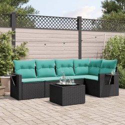 Ensemble de canapé de jardin 6 pcs avec coussins noir résine tressée 630989630989