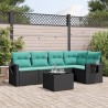 Ensemble de canapé de jardin 6 pcs avec coussins noir résine tressée 630989630989