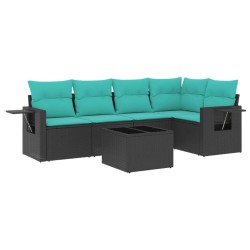 Ensemble de canapé de jardin 6 pcs avec coussins noir résine tressée 630989630989