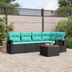 Ensemble de canapé de jardin 6 pcs avec coussins noir résine tressée 630990630990