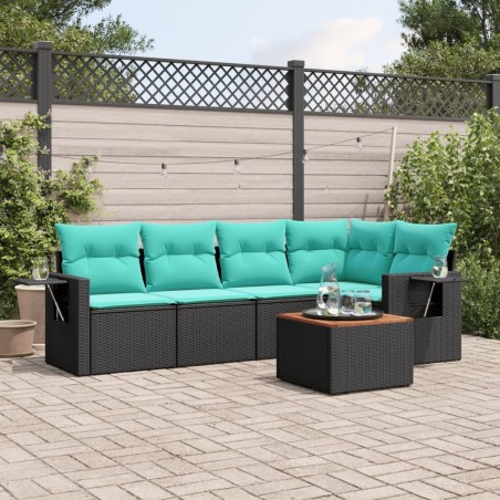 Ensemble de canapé de jardin 6 pcs avec coussins noir résine tressée 630990630990