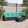 Ensemble de canapé de jardin 6 pcs avec coussins noir résine tressée 630990630990