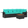 Ensemble de canapé de jardin 6 pcs avec coussins noir résine tressée 630990630990