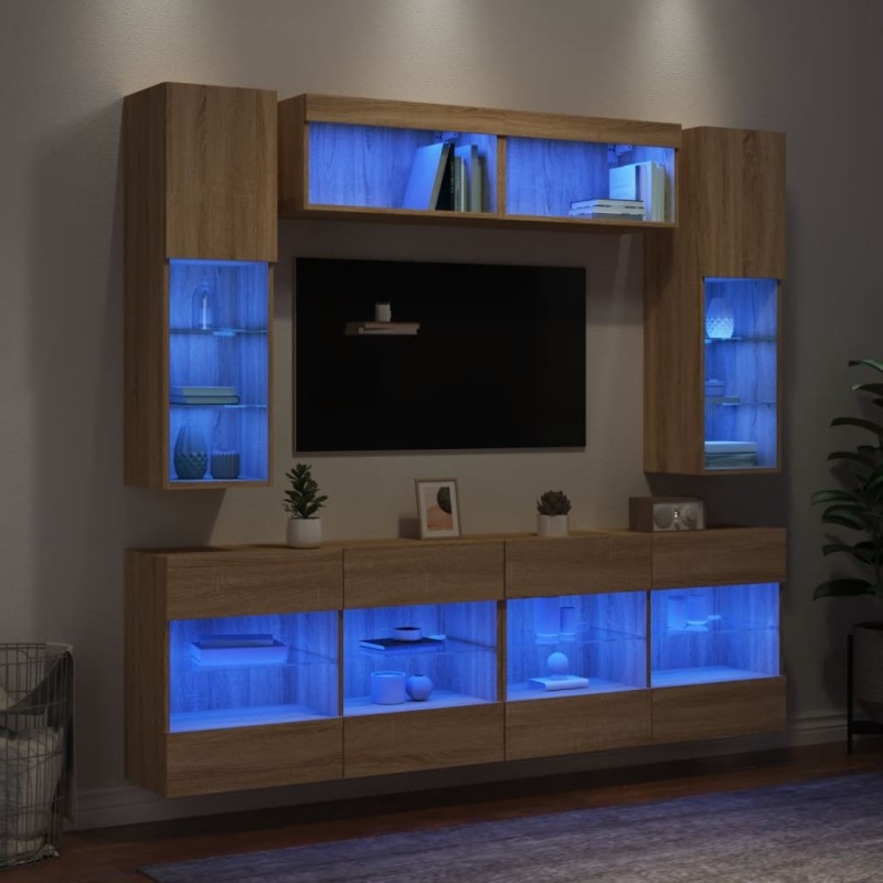 Ensemble de meubles TV muraux 6pcs et lumières LED chêne sonoma 631003631003