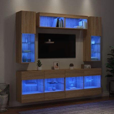 Ensemble de meubles TV muraux 6pcs et lumières LED chêne sonoma 631003631003