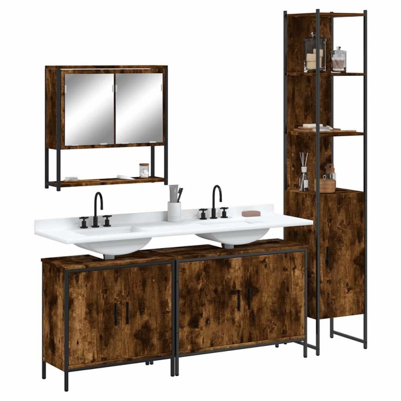Ensemble de meubles de salle de bain 4 pcs Chêne fumé Bois 631004631004