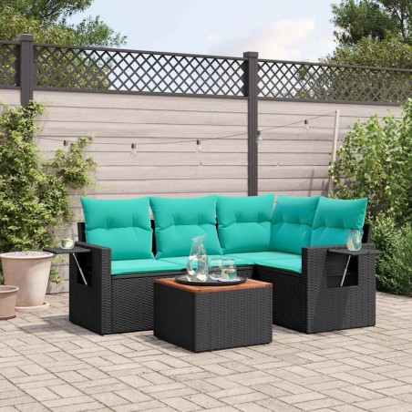 Ensemble de canapé de jardin 5 pcs avec coussins noir résine tressée 631017631017