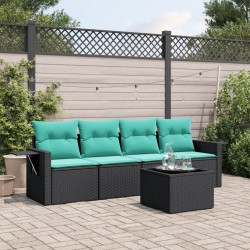 Ensemble de canapé de jardin 5 pcs avec coussins noir résine tressée 631018631018