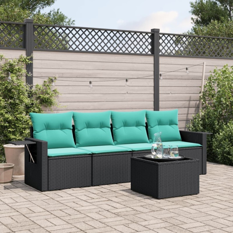Ensemble de canapé de jardin 5 pcs avec coussins noir résine tressée 631018631018