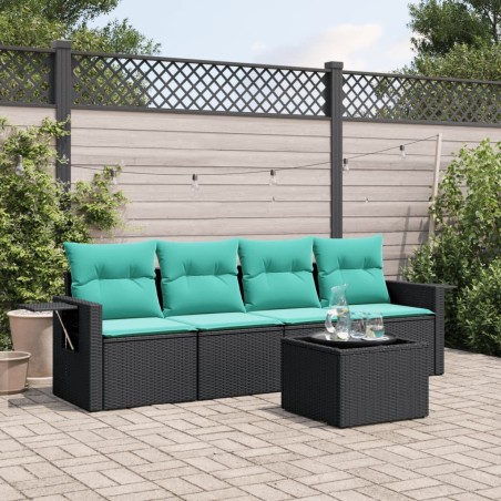 Ensemble de canapé de jardin 5 pcs avec coussins noir résine tressée 631018631018