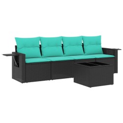 Ensemble de canapé de jardin 5 pcs avec coussins noir résine tressée 631018631018