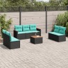 Ensemble de canapé de jardin 8 pcs avec coussins noir résine tressée 631022631022