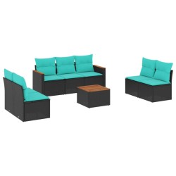 Ensemble de canapé de jardin 8 pcs avec coussins noir résine tressée 631022631022