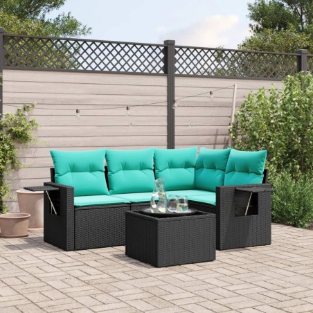 Ensemble de canapé de jardin 5 pcs avec coussins noir résine tressée 631026631026