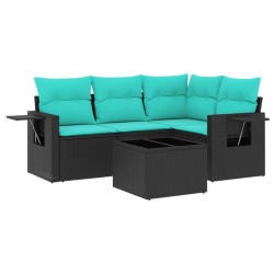 Ensemble de canapé de jardin 5 pcs avec coussins noir résine tressée 631026631026