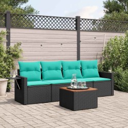 Ensemble de canapé de jardin 5 pcs avec coussins noir résine tressée 631027631027
