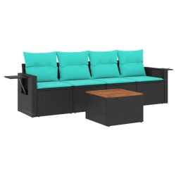 Ensemble de canapé de jardin 5 pcs avec coussins noir résine tressée 631027631027