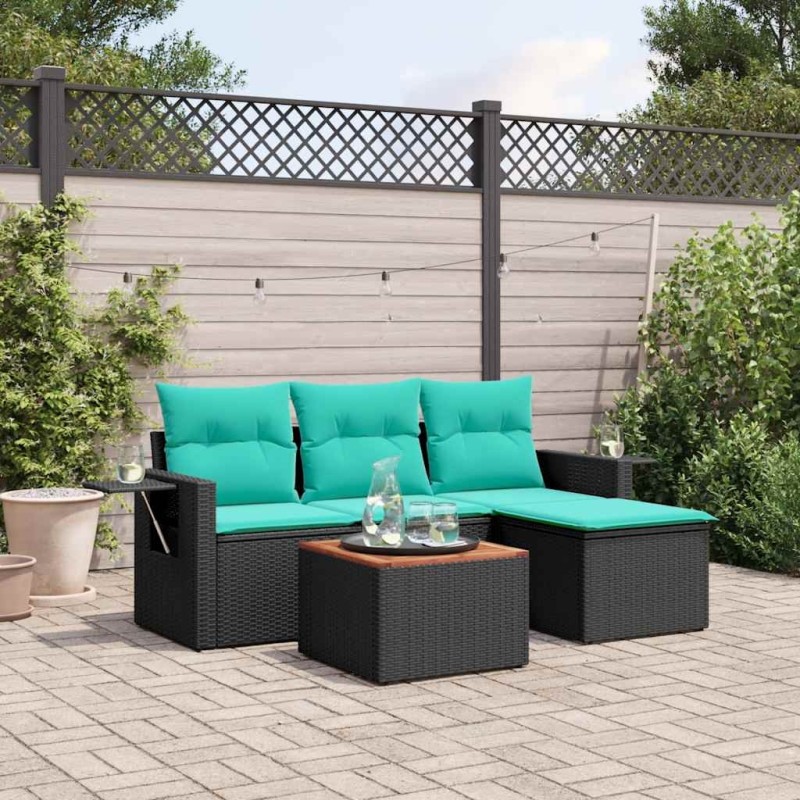 Ensemble de canapé de jardin 5 pcs avec coussins noir résine tressée 631034631034