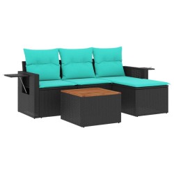 Ensemble de canapé de jardin 5 pcs avec coussins noir résine tressée 631034631034