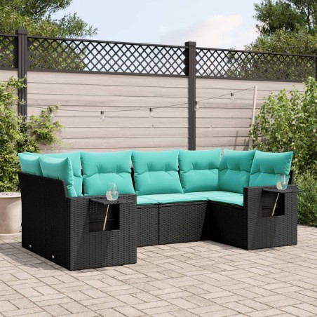 Salon de jardin 6 pcs avec coussins noir résine tressée 631071631071