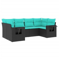 Salon de jardin 6 pcs avec coussins noir résine tressée 631071631071