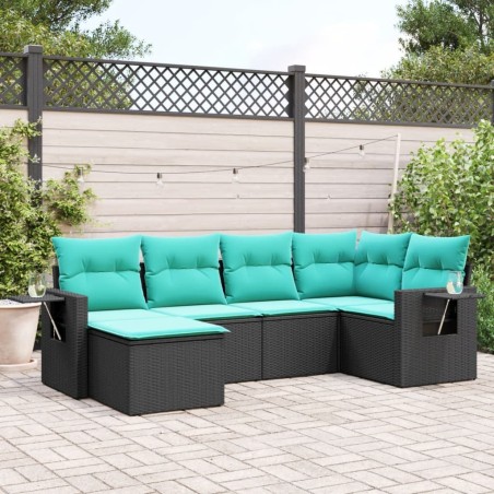 Salon de jardin 6 pcs avec coussins noir résine tressée 631072631072