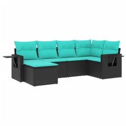 Salon de jardin 6 pcs avec coussins noir résine tressée 631072631072
