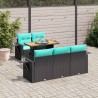 Salon de jardin 6 pcs avec coussins noir résine tressée 631073631073