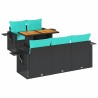 Salon de jardin 6 pcs avec coussins noir résine tressée 631073631073