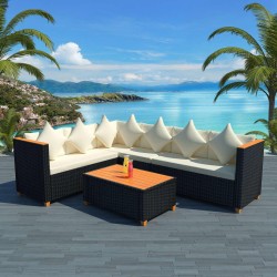 Salon de jardin 4 pcs avec coussins Résine tressée Noir 631081631081