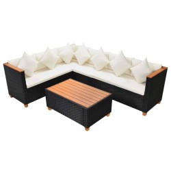 Salon de jardin 4 pcs avec coussins Résine tressée Noir 631081631081