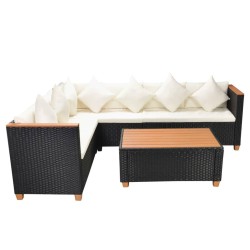 Salon de jardin 4 pcs avec coussins Résine tressée Noir 631081631081