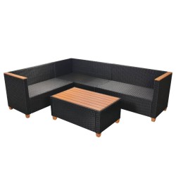 Salon de jardin 4 pcs avec coussins Résine tressée Noir 631081631081