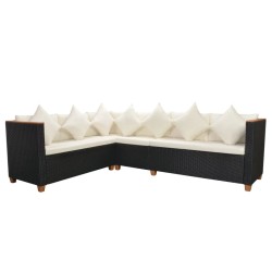 Salon de jardin 4 pcs avec coussins Résine tressée Noir 631081631081