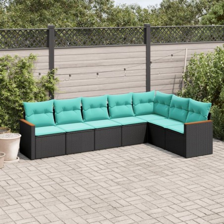 Salon de jardin 7 pcs avec coussins noir résine tressée 631088631088