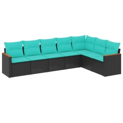 Salon de jardin 7 pcs avec coussins noir résine tressée 631088631088