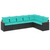 Salon de jardin 7 pcs avec coussins noir résine tressée 631088631088