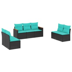 Salon de jardin 7 pcs avec coussins noir résine tressée 631089631089