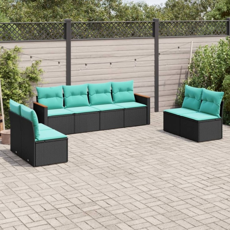 Salon de jardin 8 pcs avec coussins noir résine tressée 631119631119